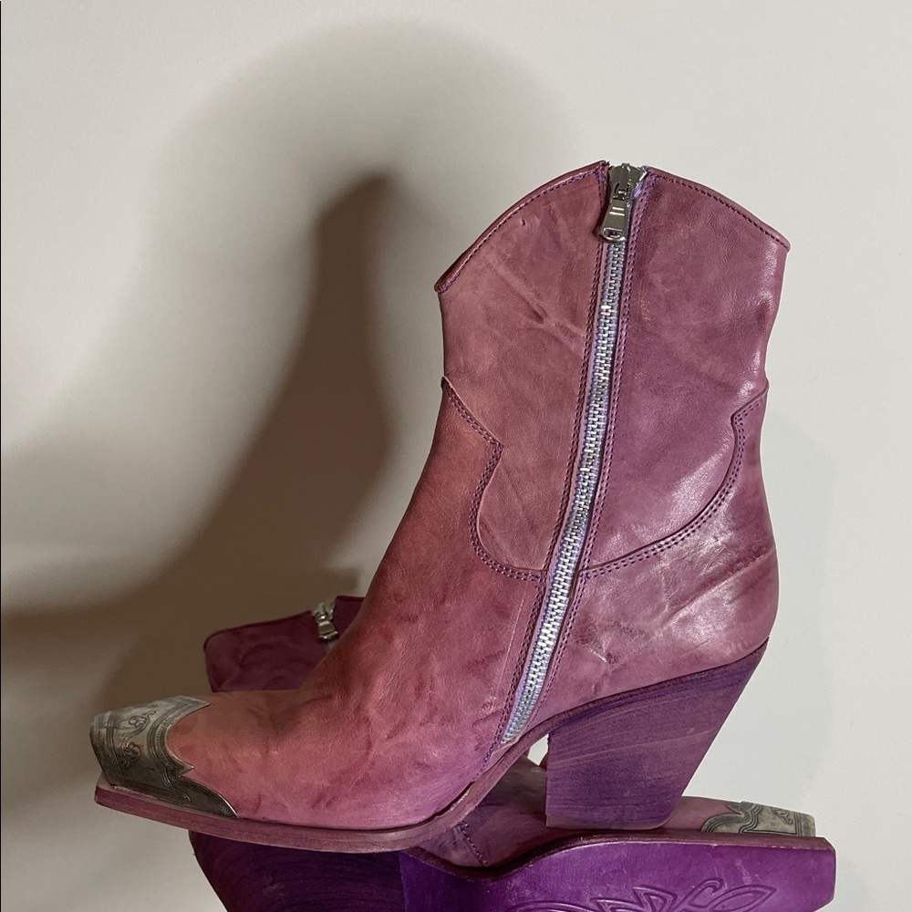 Free People | Purple Leather Brayden Cap Toe Western Booties Size 7.5 NWOB - Picture 8 of 11